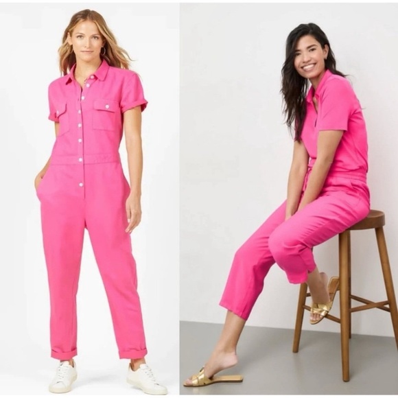 Outerknown SEA suit pink utility jumpsuit linen blend size Small NWT - Picture 2 of 12